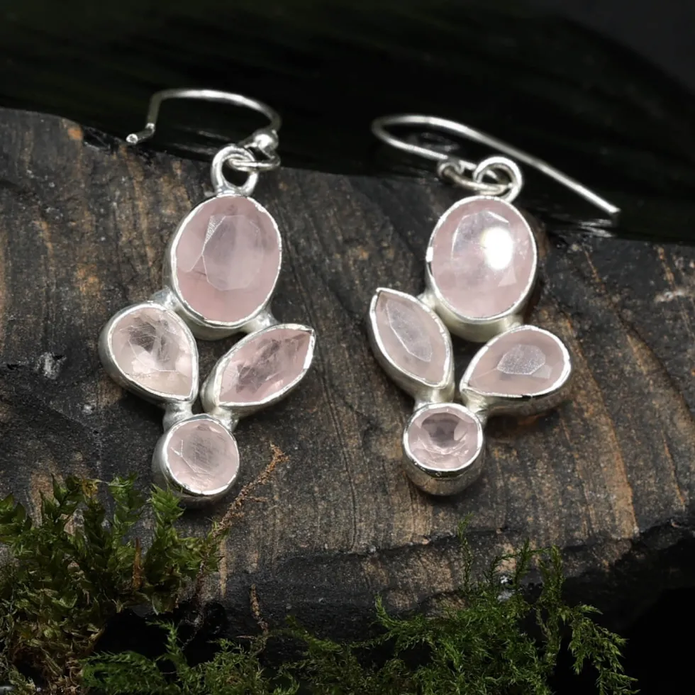 Rosenquarz Ohrringe 925 Silber Ohrhänger edler Ohrschmuck