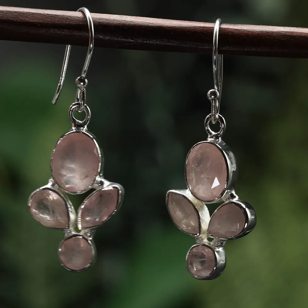 Rosenquarz Ohrringe 925 Silber Ohrhänger edler Ohrschmuck