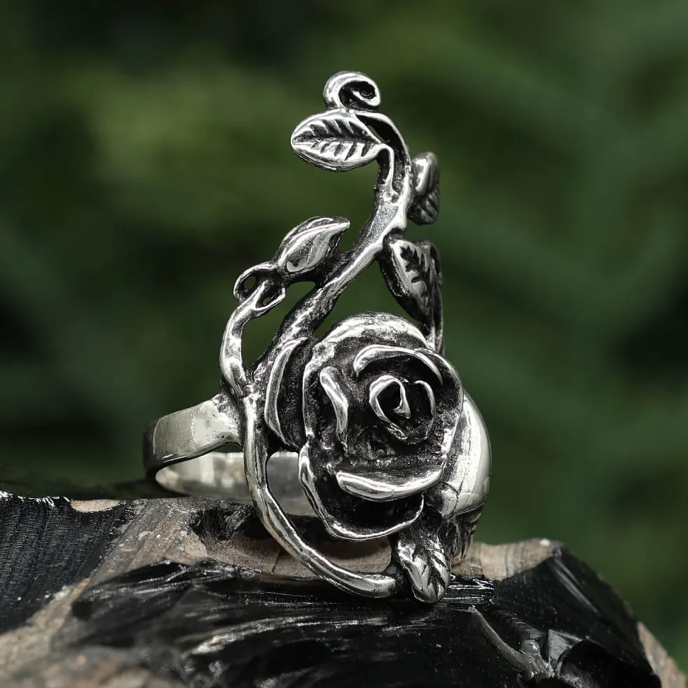 Rosen Ring lange Rose Damen Mädchen Silbering 925 Silber