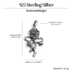 Rose Schmuck Gothic Kettenanhänger 925 Silber
