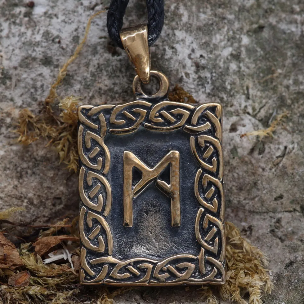 Rune Bronze Schmuck mannaz Anhänger älteres Futhark