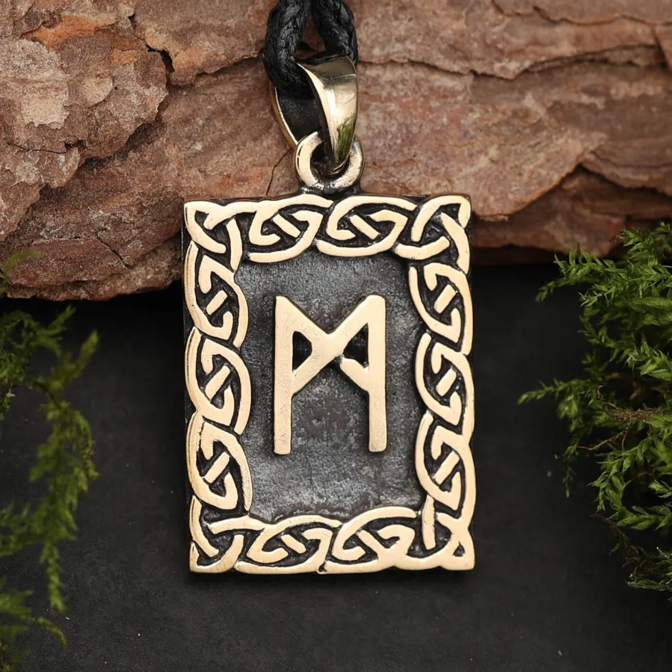 Rune Bronze Schmuck mannaz Anhänger älteres Futhark