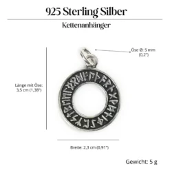 Runenkreis Schmuck Anhänger 925er Silber Runen