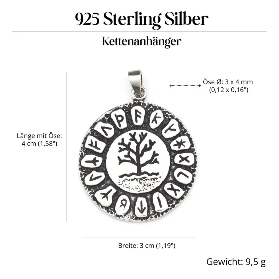 Runen Lebensbaum Schmuck Anhänger aus Silber 925