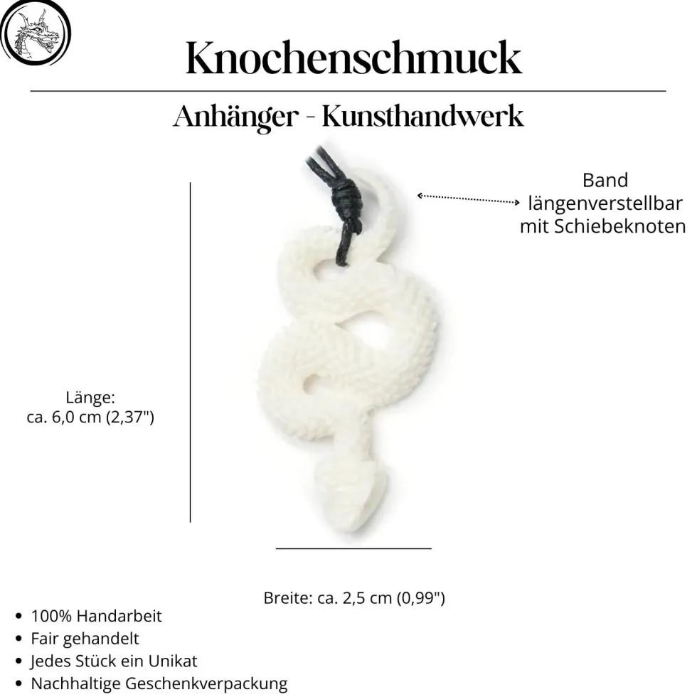 Schlange 5cm Knochenschmuck geschnitzter Kettenanhänger