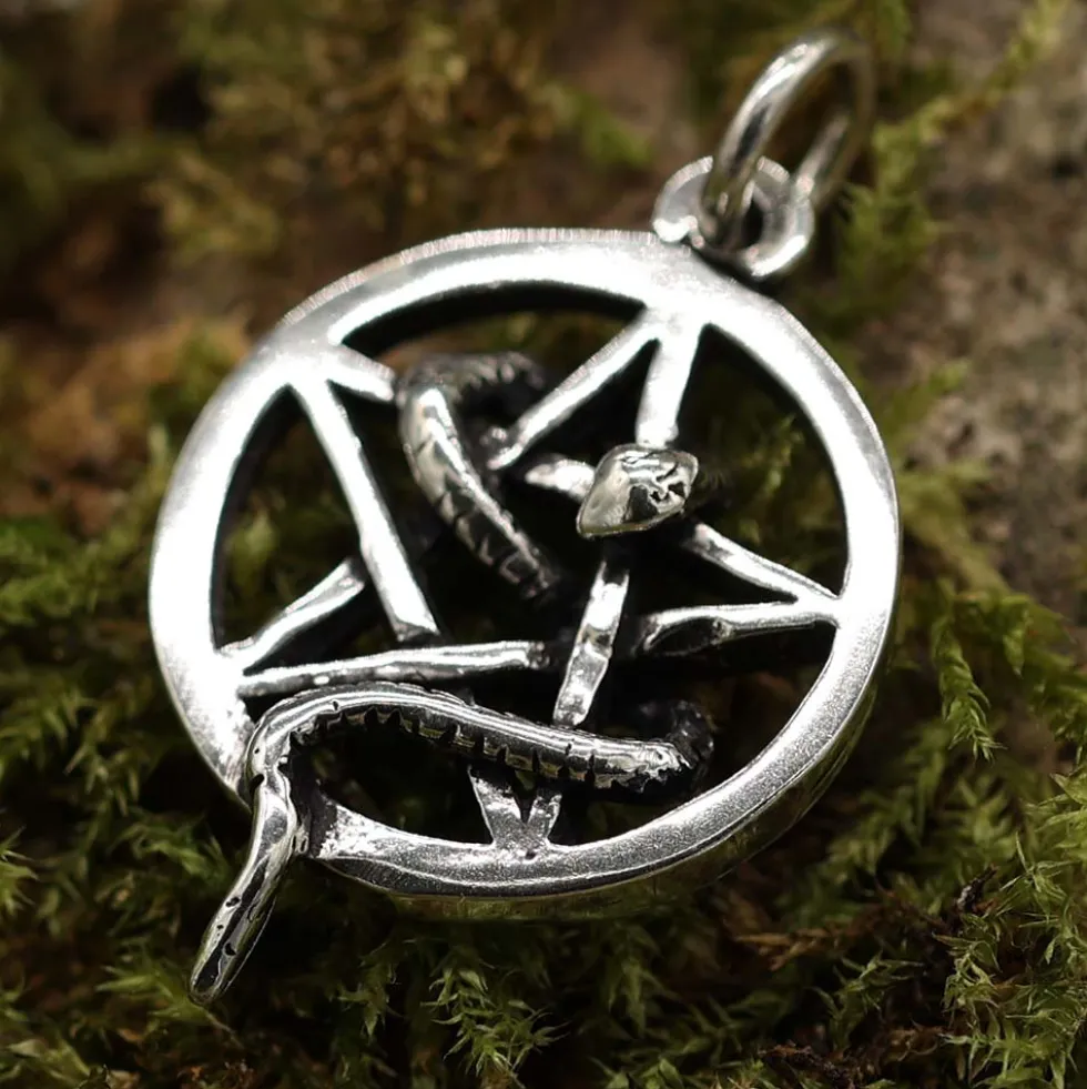 Schlangen Pentagramm Schmuck Ketten Anhänger 925 Silber