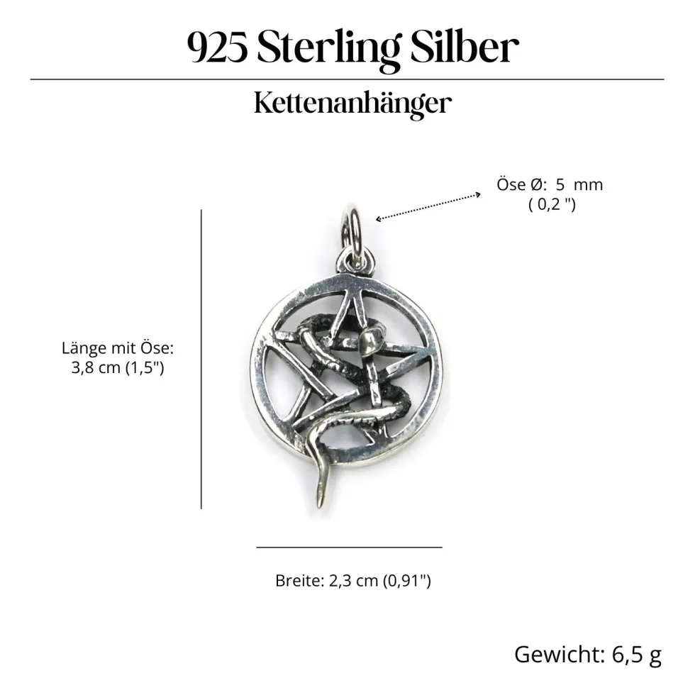 Schlangen Pentagramm Schmuck Ketten Anhänger 925 Silber