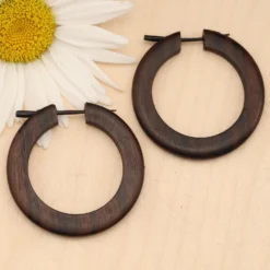 schlichte große Creole Holz Ohrschmuck Ohrring (Paar)
