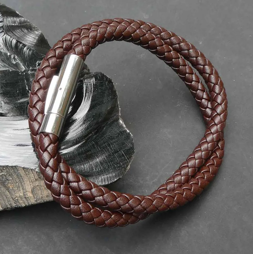 Schlichtes Braunes Armband Leder mit Edelstahl Verschluss
