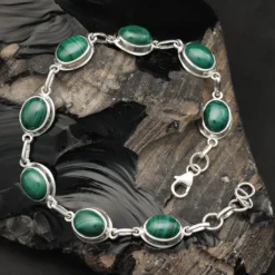 Schlichtes Malachit Armband 925 Silber grüne Steine Edelstein Armschmuck