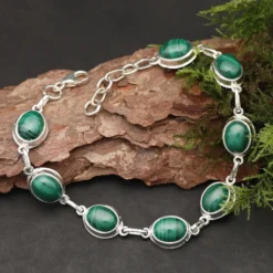 Schlichtes Malachit Armband 925 Silber grüne Steine Edelstein Armschmuck