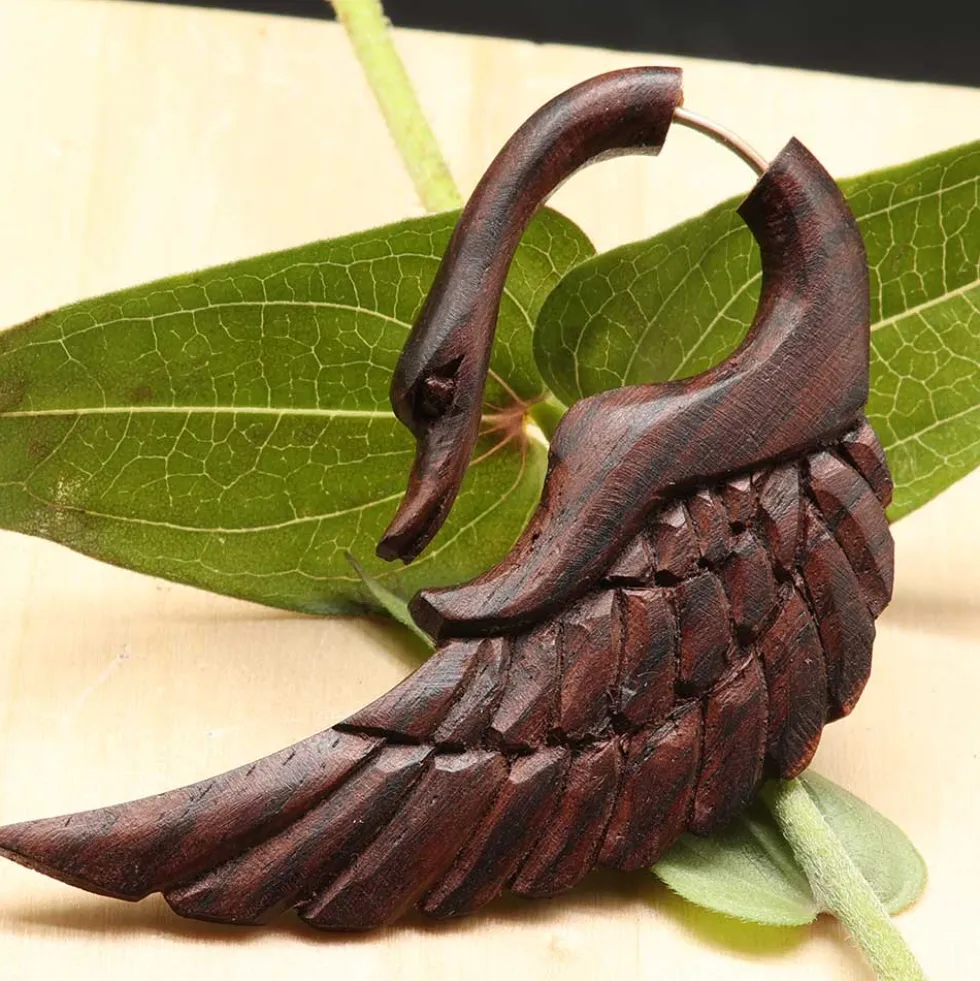 Schwan Holz Ohrschmuck Fake Piercing Ohrring (Paar)