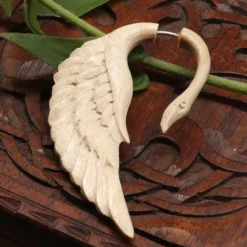 Schwan Holz Ohrschmuck Fake Piercing weißes Holz (Paar)