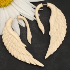 Schwan Holz Ohrschmuck Fake Piercing weißes Holz (Paar)