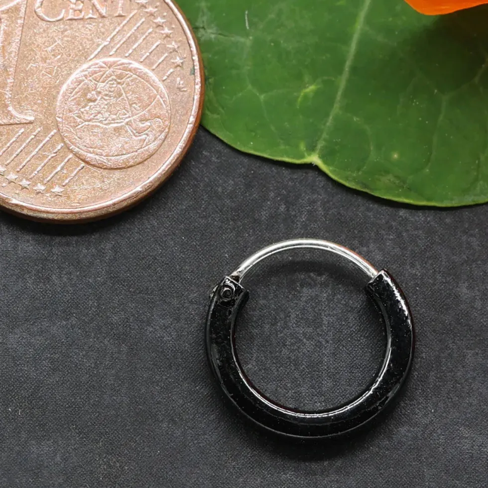 Schwarze Creole Silber 12 mm 2mm vierkant 925 Silber