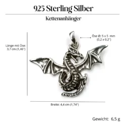 Schwarzer Drache Schmuck 925 Sterlingsilber Anhänger