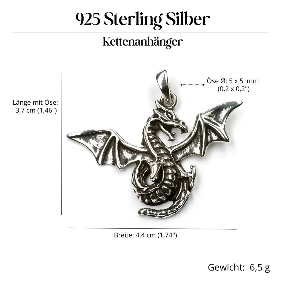Schwarzer Drache Schmuck 925 Sterlingsilber Anhänger