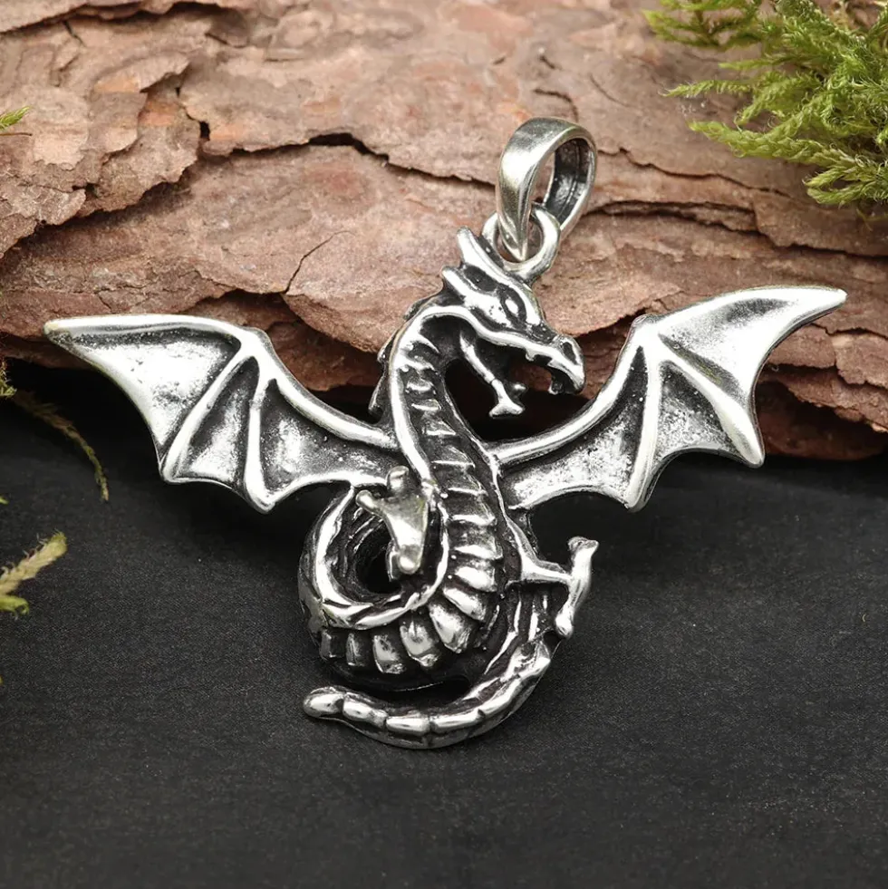 Schwarzer Drache Schmuck 925 Sterlingsilber Anhänger