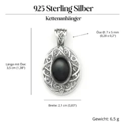Schwarzer Onyx Anhänger Keltenknoten Edelstein 925 Silber