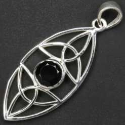 Schwarzer Onyx Edelstein keltischer 925 Silberschmuck Anhänger