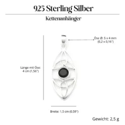 Schwarzer Onyx Edelstein keltischer 925 Silberschmuck Anhänger