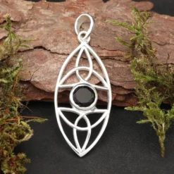 Schwarzer Onyx Edelstein keltischer 925 Silberschmuck Anhänger
