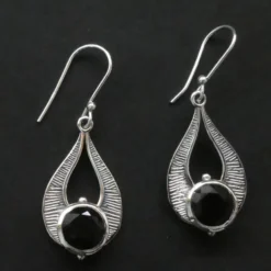 Schwarzer Onyx Ohrhänger 925er Design Silber Ohrschmuck Einhänger