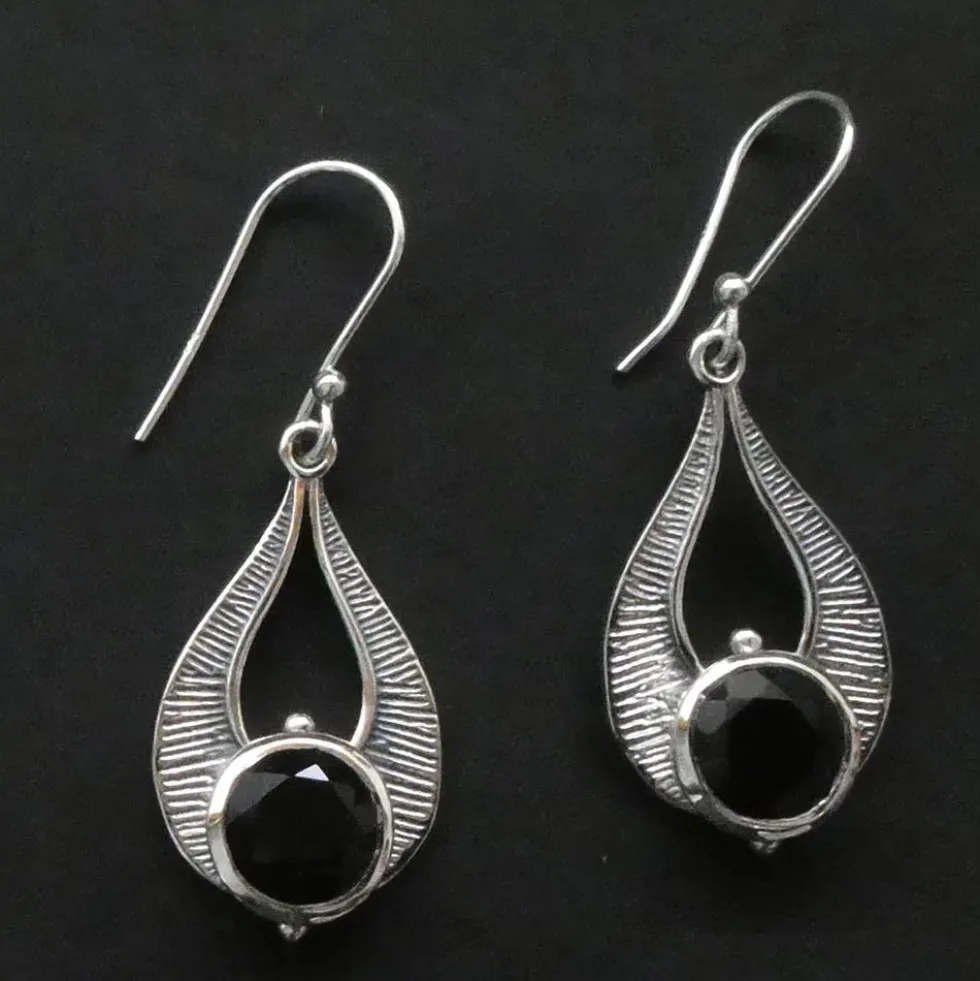 Schwarzer Onyx Ohrhänger 925er Design Silber Ohrschmuck Einhänger