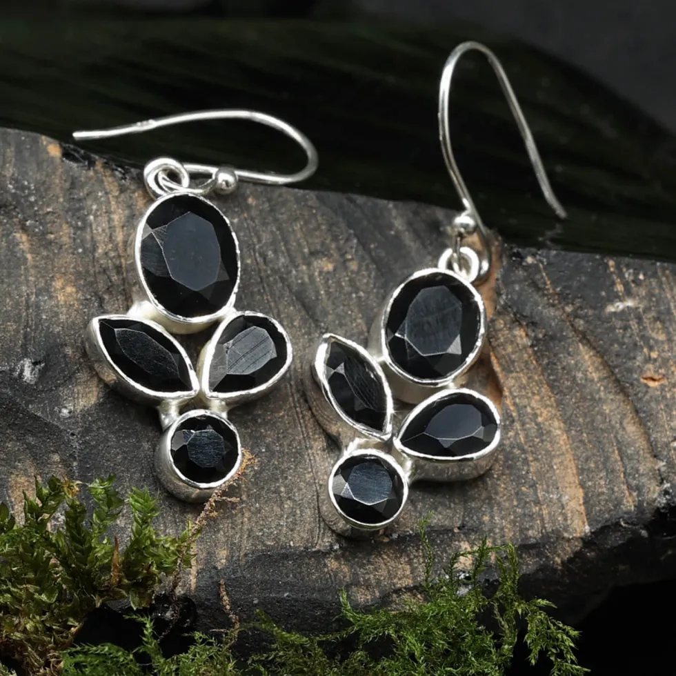 Schwarzer Onyx Ohrringe 925 Silber Ohrhänger edeler Ohrschmuck