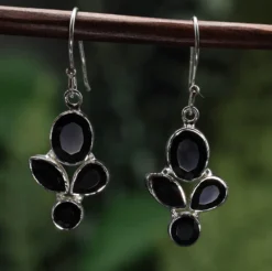 Schwarzer Onyx Ohrringe 925 Silber Ohrhänger edeler Ohrschmuck