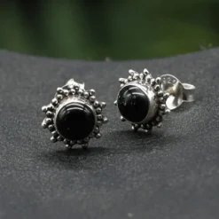 Schwarzer Onyx Ohrstecker Damen Ohrringe aus edlem 925 Silber (Paar)