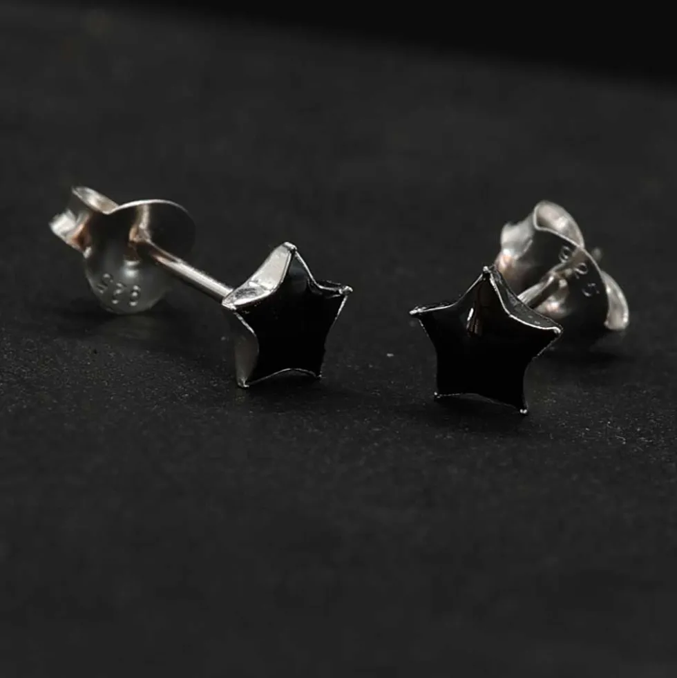 Schwarzer Stern Ohrstecker 5mm 925 Silber Ohrschmuck