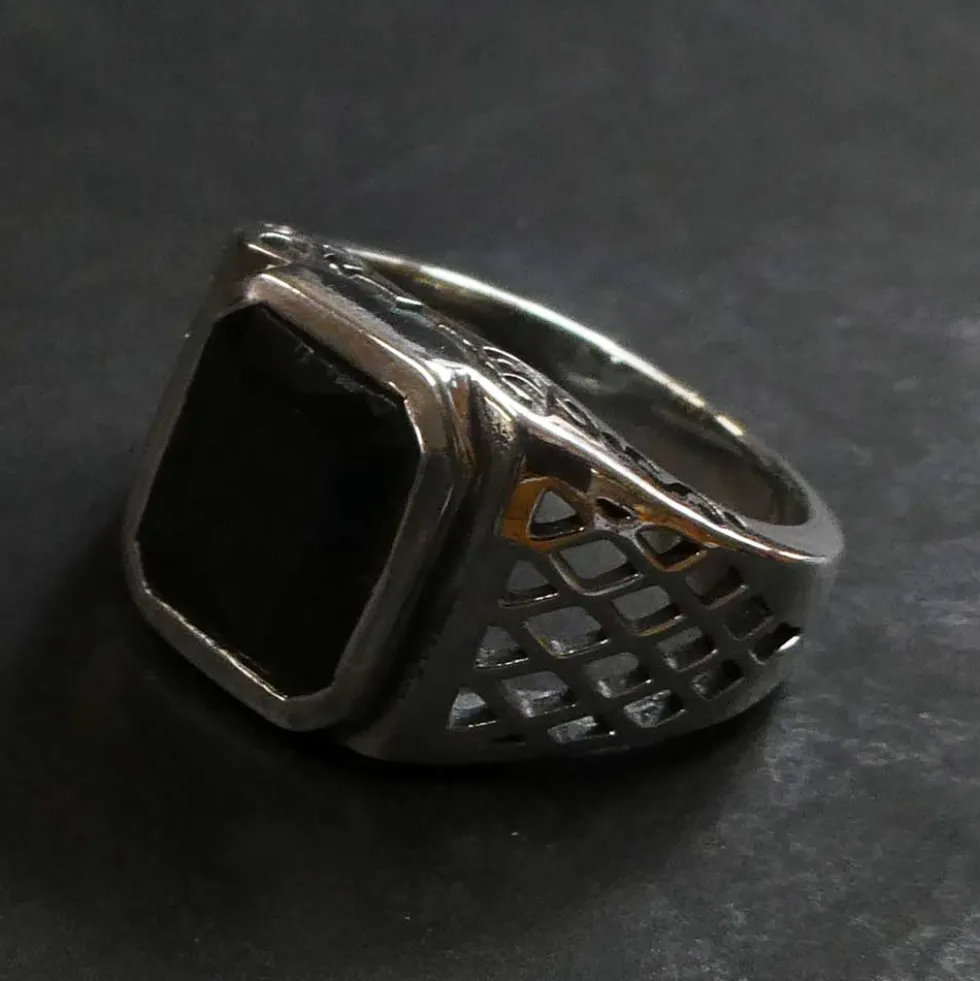 Siegelring Herren Stein Zirkonia schwarz edel ausgefallener Männerring 925 Silber