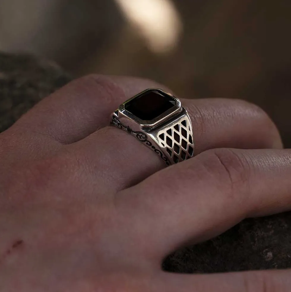 Siegelring Herren Stein Zirkonia schwarz edel ausgefallener Männerring 925 Silber