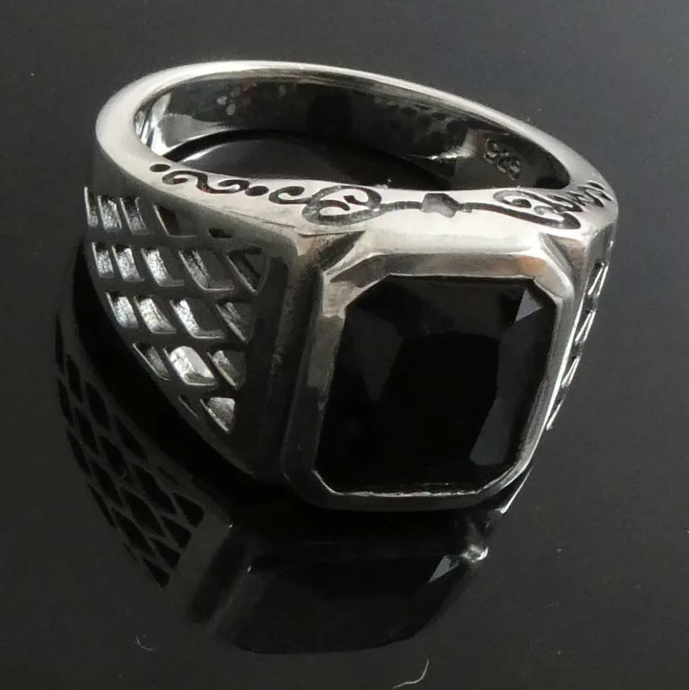 Siegelring Herren Stein Zirkonia schwarz edel ausgefallener Männerring 925 Silber