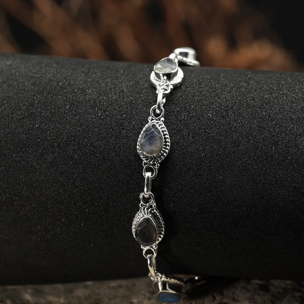 Silber Armband Labradorit tropfen facettierte Edelsteine edler Armschmuck