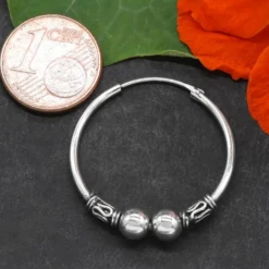 Silberschmuck 26mm 1,5mm Creole mit Kugel und Verzierung 925 Silber