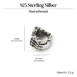 Skelett Hand Bartperle Gothic 925 Silber Bartschmuck