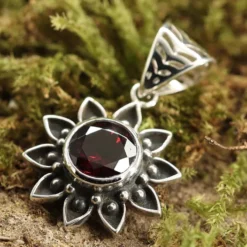 Sonne Granat Anhänger Edelstein Silber Schmuck 925 Silber