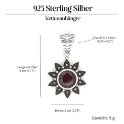 Sonne Granat Anhänger Edelstein Silber Schmuck 925 Silber