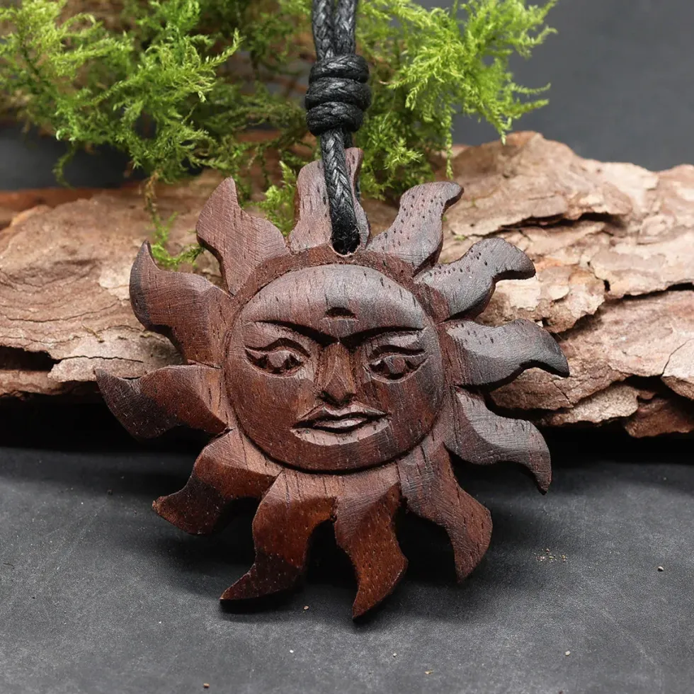 Sonne Halskette Holz Matahari Kettenanhänger Schmuck