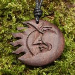 Sonne Mond Holzschmuck Kette Anhänger Eclipse