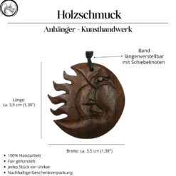 Sonne Mond Holzschmuck Kette Anhänger Eclipse