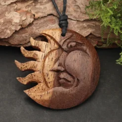 Sonne Mond Holzschmuck Kettenanhänger 2-farbig