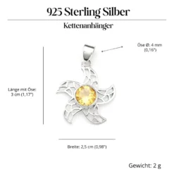 Sonnen Anhänger mit Edelstein Citrin aus 925 Silber