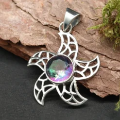 Sonnen Anhänger mit Edelstein Magic Quarz aus 925 Silber