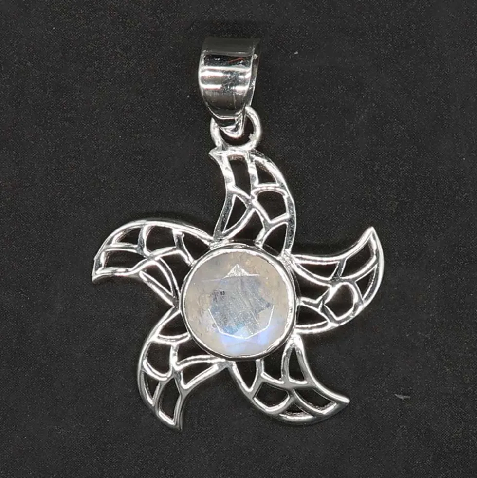 Sonnen Anhänger mit Edelstein Mondstein aus 925 Silber