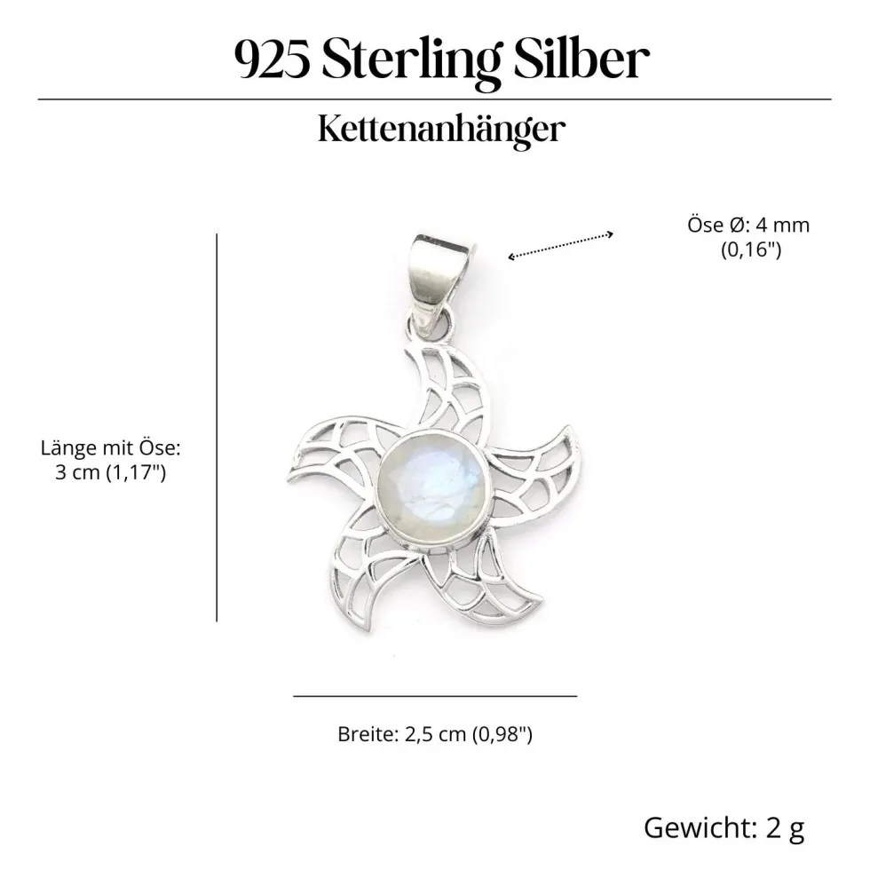 Sonnen Anhänger mit Edelstein Mondstein aus 925 Silber