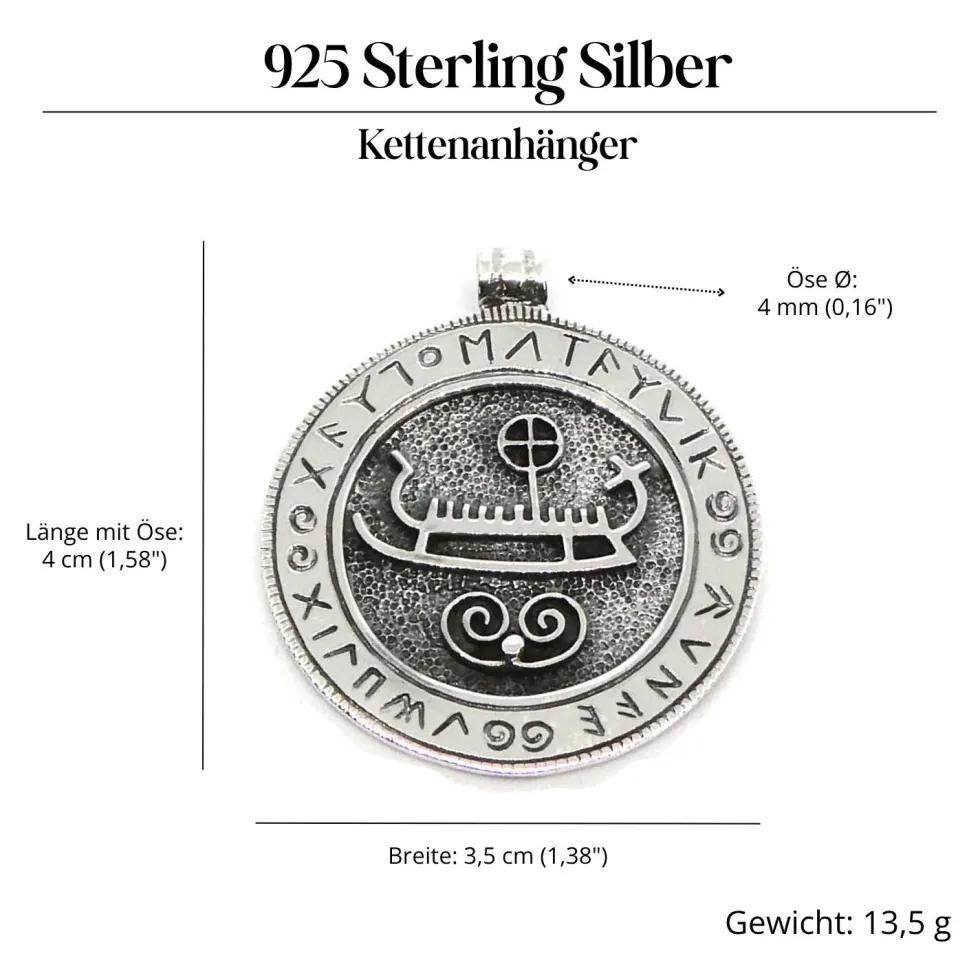 Sonnenschiff 925 Silber Wikinger Schmuck Anhänger