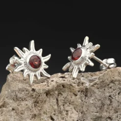 Sonne Ohrstecker Edelstein Granat 925er Silber Ohrschmuck (Paar)